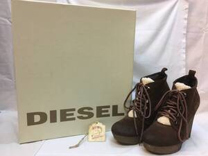 ▽ DIESEL ディーゼル ウエッジソール ショートブーツ スエード レザー レースアップ ブラウン 茶色 35 22.5 ㎝ 厚底