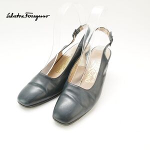 Salvatore Ferragamo サルヴァトーレフェラガモ 5 1/2 23.0 パンプス ヒール バックストラップ レザー 黒 ブラック/SC97