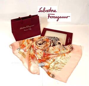 Xmasに★新品 フェラガモ スカーフ 元箱・袋付き レアなシルクスカーフ JAL限定品 Salvatore Ferragamo