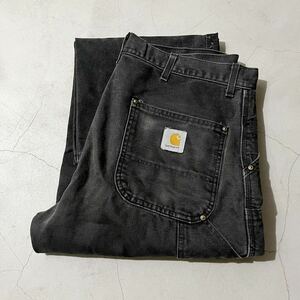 90s USA製 Carhartt カーハート ダブルニー ダックパンツ 38×30 ブラック 黒 ヴィンテージ アメリカ製 雰囲気抜群 ペインターパンツ