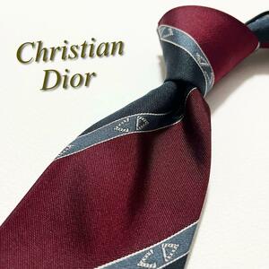 【美品】Christian Dior クリスチャンディオール ネクタイ ストライプ×CD柄 ロゴグラム メンズ トロッター ハイブランド ブランドロゴ