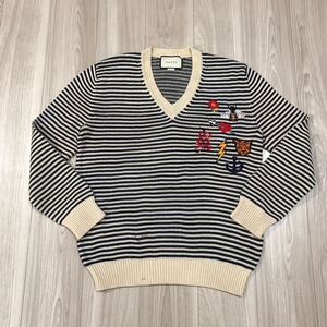 gucci knit Vネック グッチ エンブロイダリー ニット エンブレム ワッペン ボーダー ハート ハチ 蜂 蛇 ヘビ 花 フラワー トラ 虎 刺繍 