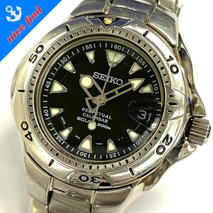 ◆セイコー SEIKO◆パーペチュアルカレンダー スキューバ 200m 8F35-0030 クォーツ 腕時計 メンズ ウォッチ ブラック文字盤 SS 不動品