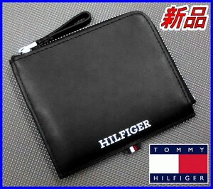 【国内正規品】72%OFF◆トミーヒルフィガーTommyHilfiger◆スモールジップウォレット牛革レザー財布 コイン小銭カード札◆黒定価:11,000円