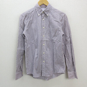 a■ユナイテッドアローズ/GREEN LABEL RELAXING ストライプ 長袖BDシャツ【S】紫/MENS/104【中古】