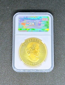 ● PCCB スラブケース入り エリザベスⅡ メイプルリーフ金貨 2021年 通貨レプリカ 近代貨幣