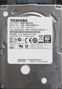 TOSHIBA MQ01ABF032 2.5インチ 7mm SATA600 320GB 50回 16828時間