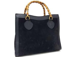 1円 GUCCI グッチ 002 123 0260 バンブー スエード×レザー ハンドバッグ トートバッグ レディース ネイビー系 BI8934