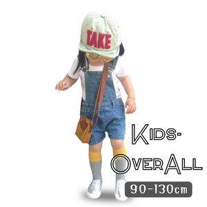 新品 送料無料 90cm オーバーオール 夏用 涼しい デニム 半ズボン 韓国子供服 かわいい キッズ ボーイズ ガールズ カジュアル