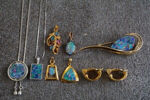 B525 トリプレットオパール モザイクオパール ネックレス ペンダントなど ヴィンテージアクセサリー opal 大量 セット まとめて おまとめ