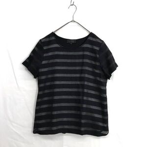 EZ3438●大きいサイズ UNTITLED シアーボーダースリーブ 半袖 カットソー●44●ブラック アンタイトル Tシャツ