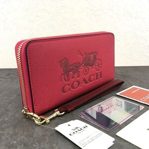 送料込み！ 未使用品 COACH ジップウォレット C5889 ピンク レザー ホース アンド キャリッジ 131