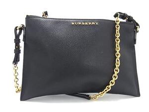 1円 BURBERRY バーバリー レザー クロスボディ ショルダーバッグ レディース ブラック系×ゴールド系 FF2733