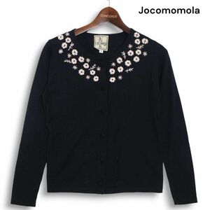 Jocomomola ホコモモラ シビラ 通年★ 刺繍 花柄 コットン100% 長袖 ニット カーディガン ブラック Sz.40 レディース　K4T01586_A#L