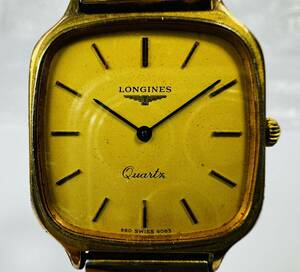  ♪ LONGINES ロンジン クォーツ Quartz ゴールドカラー スクエア 2針 メンズ腕時計/267934/64-32