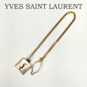 希少 YVES SAINT LAURENT イヴサンローラン ネクタイチェーン ロゴプレート シルバー チェーン ゴールド 中古 タイピン ヴィンテージ