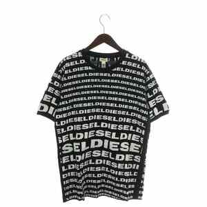 ディーゼル DIESEL Tシャツ カットソー 半袖 クルーネック ロゴ プリント 総柄 XL 黒 ブラック 白 ホワイト /XZ ■GY18 メンズ