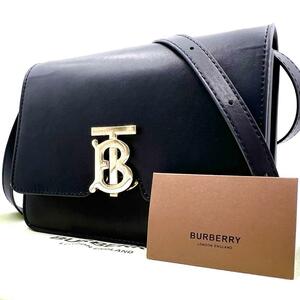 《美品》現行 BURBERRY バーバリー TBロゴ カーフレザー スモール ショルダーバッグ 肩掛け ブラック