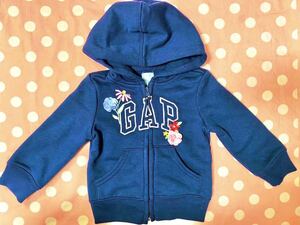 babyGap GAPジップアップパーカー ブランドロゴフリースパーカー あったか80cm 12-18M 1歳女の子冬服 裏起毛フード付き GAPロゴ 花刺繍