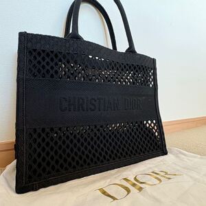 【極美品】 Christian Dior クリスチャン ディオール ハンドバッグ トート ブックトート メッシュ 編み込み ロゴ ブラック キャンバス 袋