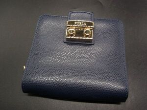 ■美品■ FURLA フルラ メトロポリス レザー 二つ折り 財布 ウォレット 札入れ 小銭入れ ネイビー系 DH1368