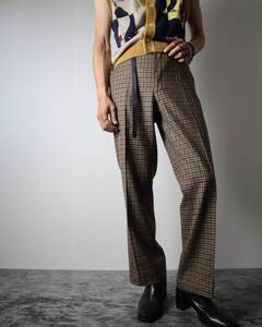 P1K172 Virgin Wool Semi Wide Check Slacks USA made 1980s TALON タロン チェック柄 ウール スラックス W32 USA製 80年代