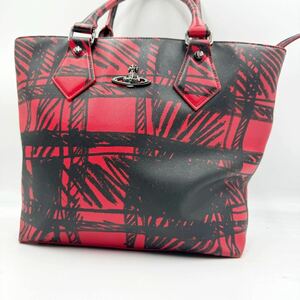 1円 【美品】 vivienne westwood ヴィヴィアンウエストウッド ハンドバッグ トートバッグ オーブ金具 シルバー金具 レザー PVC 赤 レッド