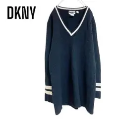 DKNY ニット セーター Vネック メンズ 黒 S ラムウール100%