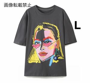 vintage ヴィンテージ レトロ ガールプリント 半袖 Tシャツ トップス Lサイズ レディース★ZARA 好きな方に★2024 S/S 春新作 新品未使用★