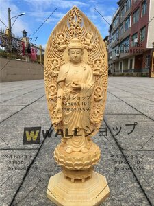 高品質◆新入荷総檜材　仏教工芸品　木彫仏教　精密彫刻　薬師如来立像 仏像