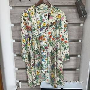 希少　美品　vintage GUCCI グッチ　FLORA フローラ　SILK シルク100 総柄　コート　ワンピース