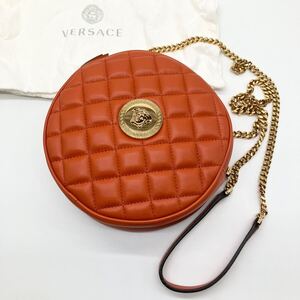 【美品】 VERSACE チェーン ショルダーバッグ キルティング メドーサ ヴェルサーチ オレンジ 保存袋