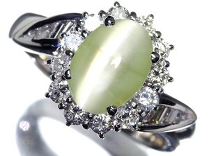 MV13651T【1円～】新品【RK宝石】神秘の宝石! 極上クリソベリルキャッツアイ 大粒2.22ct 極上ダイヤモンド 0.63ct Pt900 高級リング ダイヤ