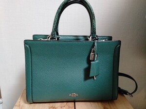 COACH◆コーチ　ゾーイ　キャリーオール　スネークスキン　グリーン系◆購入証明書あり