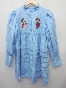 ◇ Θ Disney SERIES CREATED by MOUSSY MD EMBROIDERY 長袖 ミニ ドレス　ワンピース サイズFREE ブルー レディース P