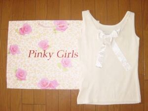 ★新品ピンキーガールズ★バック リボン★ビジュー ノースリーブ ニット★白ホワイトPinky Girls