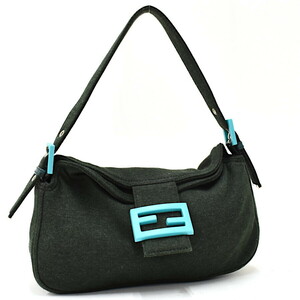 1円 ◎極美品 FENDI フェンディ ハンドバッグ 肩掛け コットンジャージ グリーン◎E.Cies.mM-24