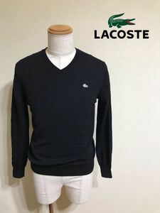 LACOSTE ラコステ EXCLUSIVE EDITION Vネック ウール セーター 銀ワニ サイズ4 長袖 黒 AH003A