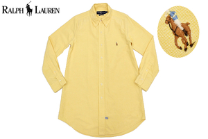 S-8471★送料無料★Ralph Lauren ラルフローレン★イエロー黄 長袖B/Dオックスフォード チュニックやシャツワンピ ビッグシャツ Ｓ-Ｍ 相当