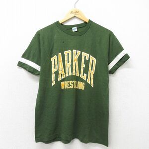 M/古着 チャンピオン Champion 半袖 ビンテージ Tシャツ メンズ 80s レスリング ラグラン クルーネック 緑 グリーン spe 23j