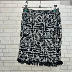 良品 ロペ 日本製 スカート ツイード素材 綿/ ウール混 黒 ブラック 36 レディース