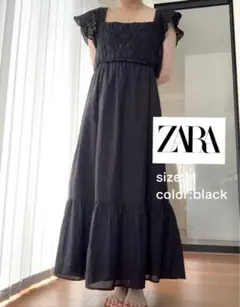 【即購入可】ZARAザラ　リボン　マキシワンピース　ブラック　黒　Mサイズ　夏服