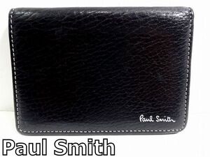 X4L052◆本物◆ ポールスミス Paul Smith 本革レザー ブラック 二つ折り カードケース パスケース