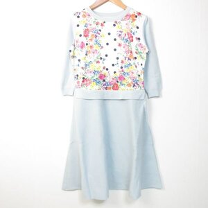 未使用 Chesty チェスティ Flower Print Knit Onepiece 七分袖 ひざ丈 フレア ニットワンピース ドレス サイズ0 ライトブルー ◆