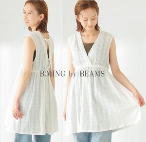 B:MING by BEAMS ビームス 23SS カシュクールチュニックブラウス ヘルシーな大人の肌見せを演出 バスト下がゴム仕様 OFF WHT 定価9,900円 M