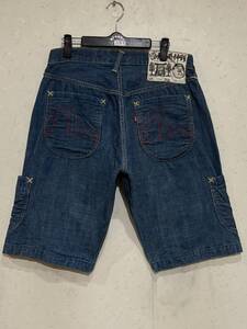 新 恵美寿神頭 EVISU エヴィス エビス LOT 2001 レッドカモメステッチ セルビッチカーゴ ハーフ ショートデニムパンツ 日本製 34 BJBD.AA