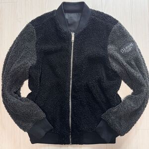 美品◎希少XL◎ディーゼル DIESEL 袖ロゴ ワッペン リバーシブル ボア ブラック フリース 2way ボンバージャケット ブルゾン メンズ 黒