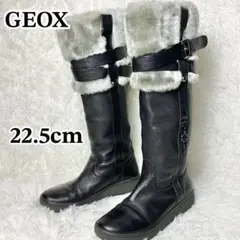 美品✨ GEOX ロングブーツ サイドジップ レザー ブラック ボア 22.5