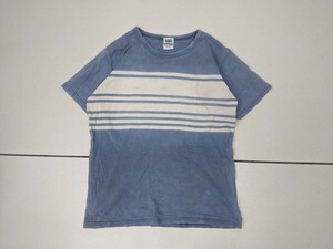 14．ドゥニーム DENIME 722-481DM ボーダーデザイン 半袖Tシャツ メンズM 淡い群青色ベージュ x108