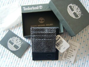 ティンバーランド×ハリスツィード　TIMBERLAND×Harris Tweed　CARD CASE WALLET　　名刺&定期ケース・カードケース　黒系　本革仕様/箱入